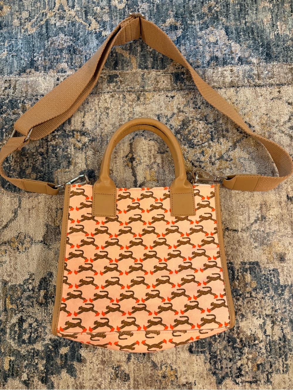Bouffants & Broken Hearts Tan and Orange Canvas Tote Bag with Removable Strap